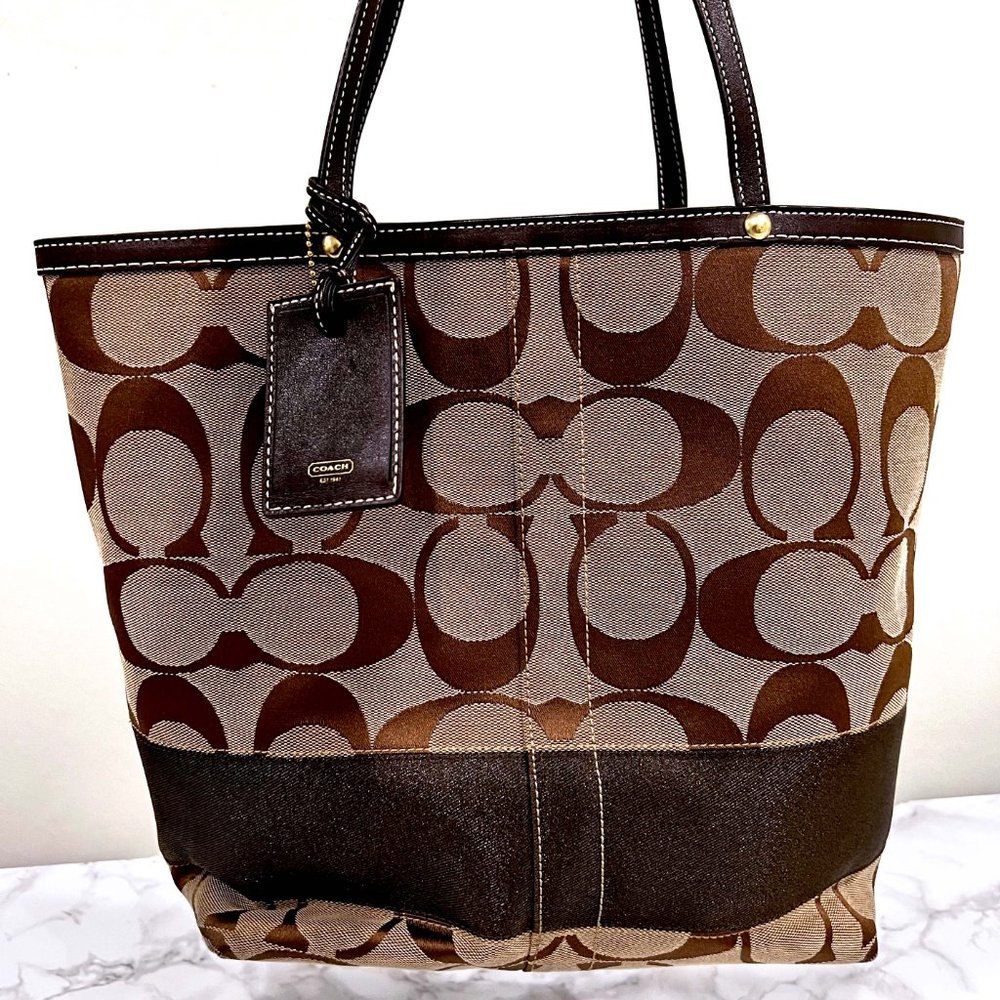 Coach Signature Monogram Tote in Chocolate Brown